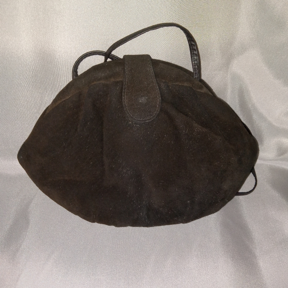 Vintage Black Suede Clutch Crossbody Bag Purse Magnetic Snap Closure
